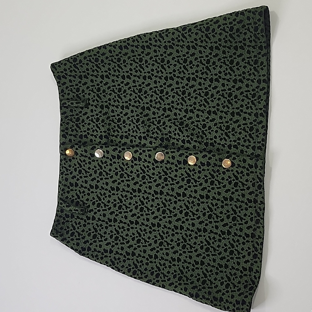 Zara Trafaluc Green Animal Print Mini Skirt SZ M